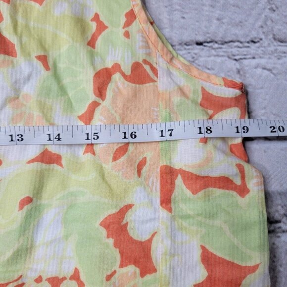 Talbots 100% Cotton Orange Green Ruffle Collar Sleeveless Blouse Size 14 - Picture 8 of 10